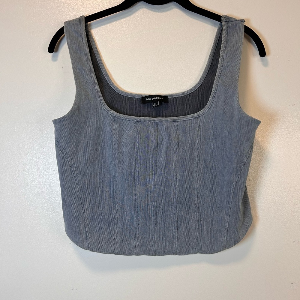 Blu Pepper blue denim look corset cropped tank top structured bodice Women’s XL